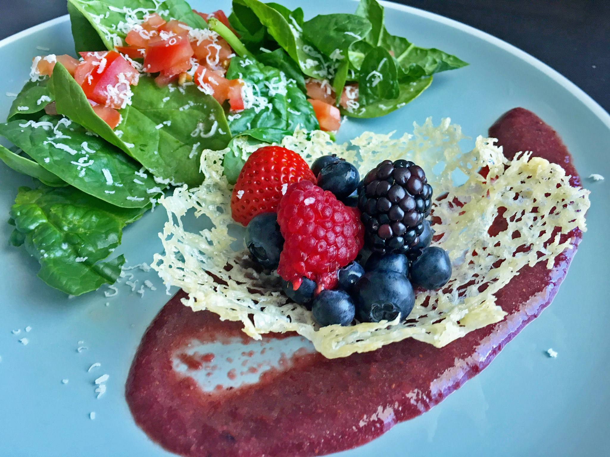 Berries in a Parmesan Cup with a Berry Gastrique