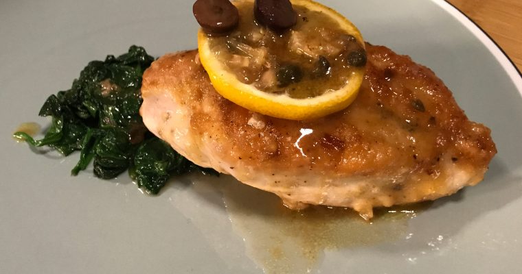 Sautéed Chicken with Olives, Capers and Roasted Lemon